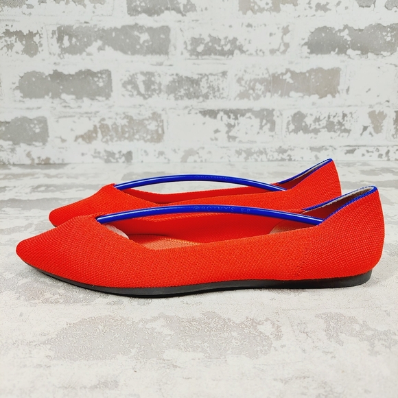 New Rothy's The Flat Red Knit Pointy Toe Slip On Loafers W59